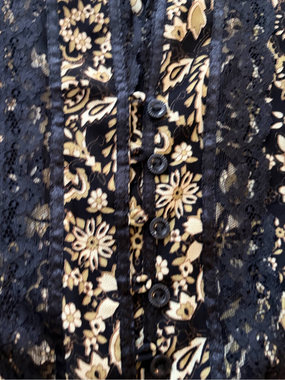 Emma James Black and Gold Floral Lace-Trim Blouse - Picture 8 of 12